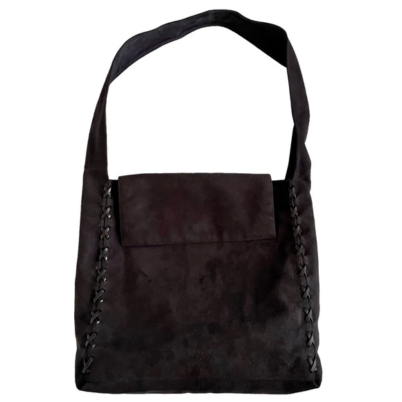 Black Elegant Ultrasuede Handbag Crossbody Messenger/Shoulder Bag Made in Italy - Picture 9 of 14